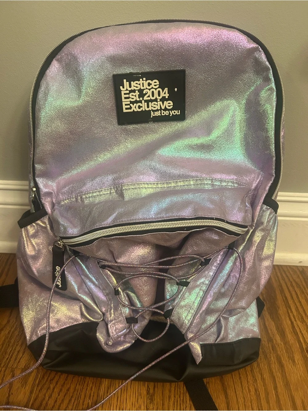 Justice Iridescent Holographic Backpack - Lavender to Silver Shift
